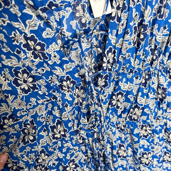 J. Crew Tiered Tie Front Beach Dress Womens Large Blue Floral Cotton 2024 Style - Picture 8 of 12